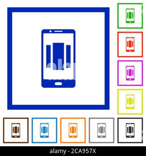 Setting up mobile homescreen flat color icons in square frames on white background Stock Vector