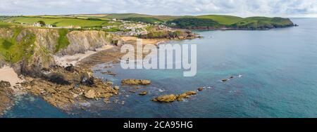 Aerial panoramic vista of Hope Cove in the South Hams, Devon, England, United Kingdom, Europe Stock Photo