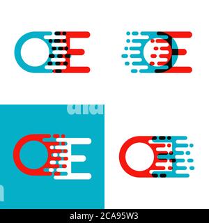 OE letters logo with accent speed in red and blue Stock Vector
