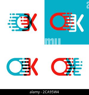 OK letters logo with accent speed in red and blue Stock Vector