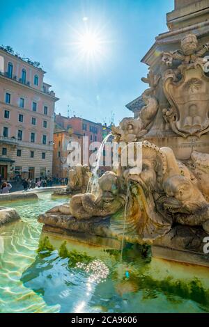 Piazza della Rotunda, Fontana del Pantheon, Pigna, Rome, Lazio, Italy, Europe Stock Photo