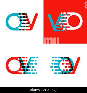 OV letters logo with accent speed in red and blue Stock Vector