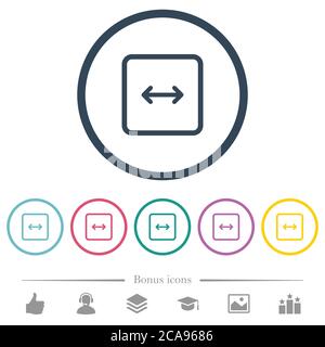 Adjust object width flat color icons in round outlines. 6 bonus icons included. Stock Vector