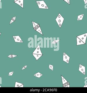 Kites sky Doodle Pattern Filled Diamond shape on teal green background Seamless pattern Vector hand drawn illustration surface design Stock Vector