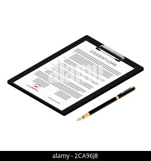 Student loan application form and fountain pen isolated on white ...