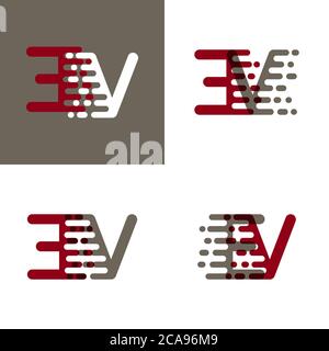 EV letters logo with accent speed in drak red and gray Stock Vector