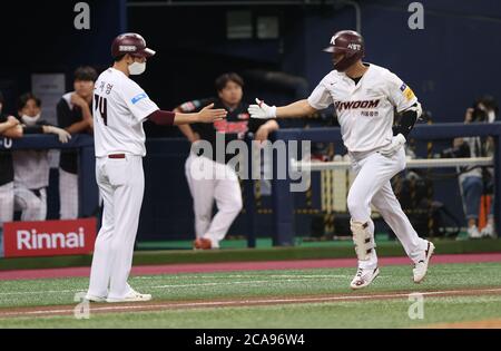 05th Aug, 2020. Kim Ha-seong's hit Kiwoom Heroes infielder Kim Ha-seong  hits a single at a Korea Baseball Organization league regular season game  against the KT Wiz at Gocheok Sky Dome in