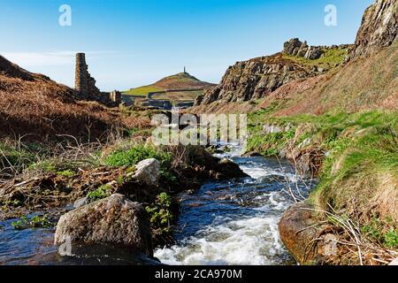 Kenidjack valley cornwall with cape cornwall in the background Stock Photo