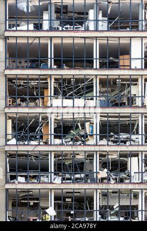 Achrafieh/Beirut, Lebanon, 5th August, 2020. Offices with shattered windows after a massive explosion shook Beirut on August 4, Mar Mikhael neighborhood. Credit: Joseph Khoury/Alamy Live News Stock Photo