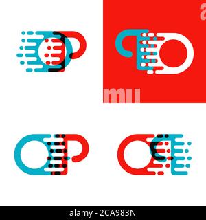 OP letters logo with accent speed in red and blue Stock Vector