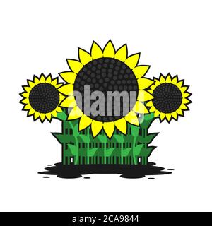 illustration of sunflowers stems with leaves on a white isolated background. Vector image Stock Vector