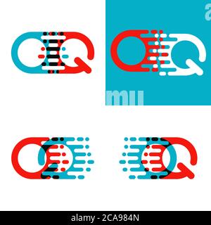 OQ letters logo with accent speed in red and blue Stock Vector