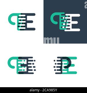 PE letters logo with accent speed in green and dark blue Stock Vector
