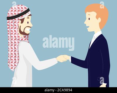 Illustration of an Arab Man Shaking Hands with Another Business Man Stock Photo