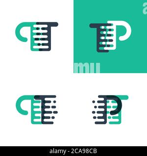 PT letters logo with accent speed in green and dark blue Stock Vector