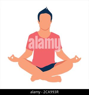Man meditating yoga. Lifestyle relaxation emotional concept summer vacations outdoor harmony with nature. Stock Vector