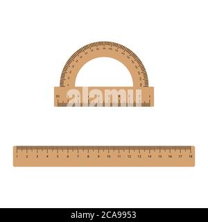 Wooden rulers set vector. Metric Imperial. Centimeter. Classic education measure tools equipment isolated on white background. Stock Vector