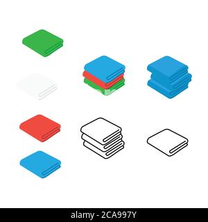 Set of towel vector illustrations. Folded towels in flat cartoon and line icon style. Stock Vector