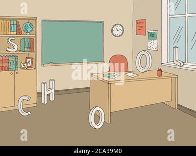 Classroom graphic color school interior sketch illustration vector Stock Vector