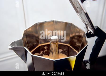 Preparing coffee in Italian coffee maker Stock Photo