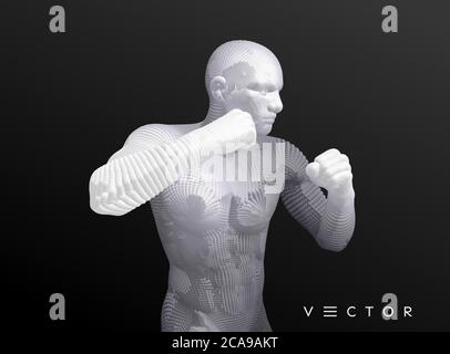 Boxer. Fighting man. Sport symbol. Vector illustration composed of particles. Stock Vector