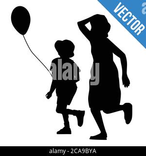 little girl running silhouettes - vector Stock Vector Image & Art - Alamy