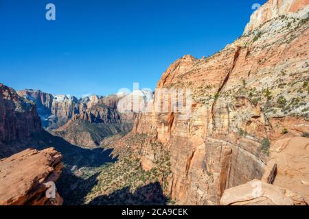 View looking down Zion Canyon from Canyon Overlook, Zion National Park, Utah, USA Stock Photo