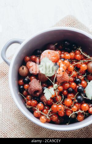 Assorted of fresh ripe berries in bowl. Selectve focus Close up Stock Photo