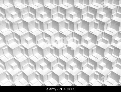 Abstract white cg pattern, background with cubical mosaic relief. 3d rendering illustration Stock Photo