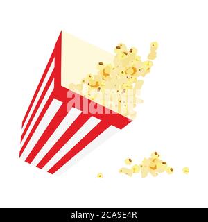 Paper cup with popcorn. Striped popcorn cardboard bucket. Vector Stock Vector