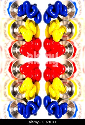 Primary Colours - watercolour paints squeezed from tubes. Red, yellow, blue Stock Photo