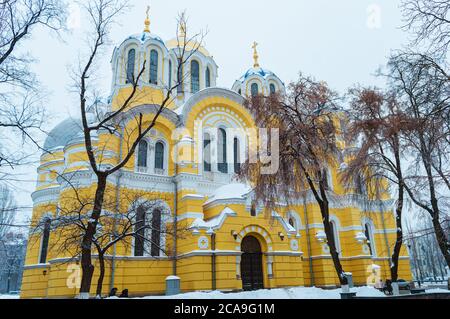 KYIV, UKRAINE - JANUARY 28,2019: St Volodymyr's Cathedral on cloudy winter day in Kyiv, Ukraine on January 28, 2019. Stock Photo