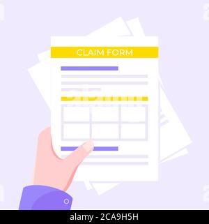 Claim form paper sheets isolated on gray background flat style design vector illustration. Stock Vector