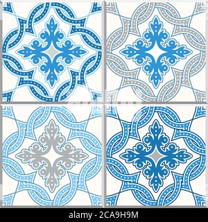 Portuguese tiles, Quatrefoil vector pattern. Tangled modern pattern, based on traditional oriental arabic patterns - arabesque. Seamless vector backgr Stock Vector