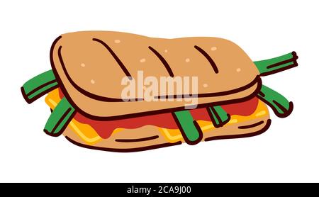 Sandwich with vegetable, sauces and meat, meal menu Stock Vector