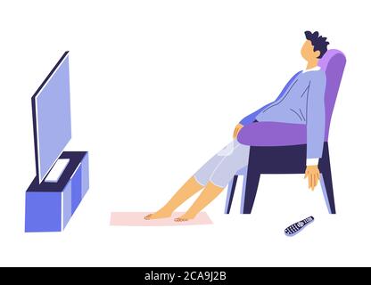 Man watching television sitting in armchair, home weekends Stock Vector
