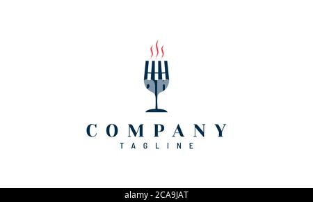 Creative logo design from a combination of wine glasses, forks, cigarettes and smoke Stock Vector