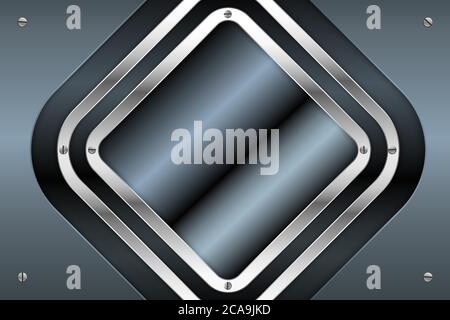 Metallic background.Blue and silver metal plate with screws technology concept. Stock Vector