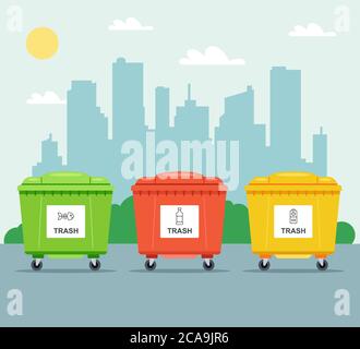 Trash sorting bins cartoon vector illustration. Waste management,  recycling. Plastic, glass and paper multicolor containers flat object.  Rubbish Stock Vector Image & Art - Alamy