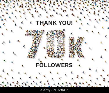 Thank you 70 thousand followers happy celebration banner 3d style red ...