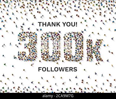 Thank you followers peoples, 300k online social group, happy banner celebrate, Vector illustration Stock Vector