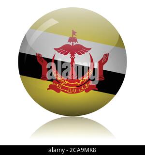 Bruneian flag glass ball on light mirror surface vector illustration Stock Vector