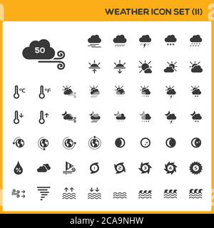 Weather and map. Isolated icon set. Meteorology group. Glyph vector illustration Stock Vector