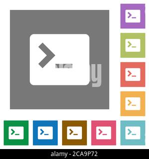 Command terminal flat icons on simple color square backgrounds Stock Vector