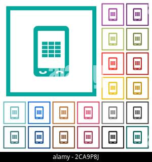 Mobile spreadsheet flat color icons with quadrant frames on white background Stock Vector
