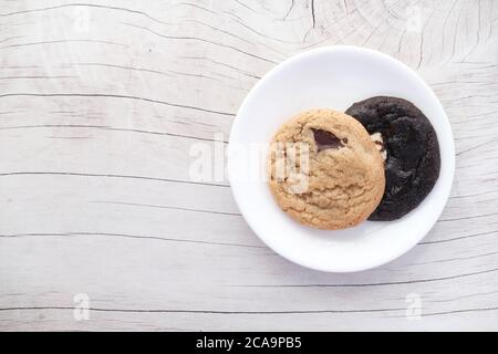 top view of home made cookies on plate with copy space, Stock Photo