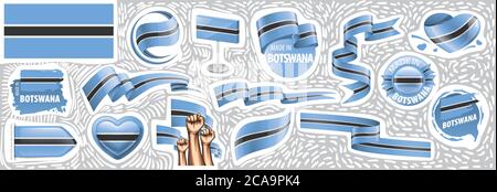 Vector set of the national flag of Botswana in various creative designs Stock Vector