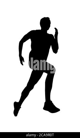 black silhouette man runner run on white background Stock Photo - Alamy