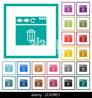 Browser delete flat color icons with quadrant frames on white background Stock Vector