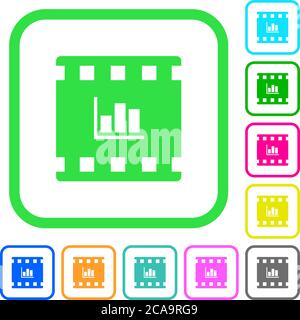 Movie statistics vivid colored flat icons in curved borders on white background Stock Vector